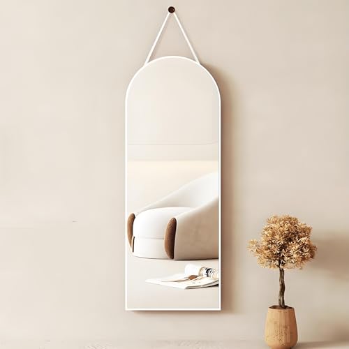 ZHANGshouf Gewölbter Hängespiegel mit Nylonseil, 30,5 x 81,3 cm, Holzrahmen, Badezimmer-Kosmetikspiegel in voller Länge (weiß) von ZHANGshouf