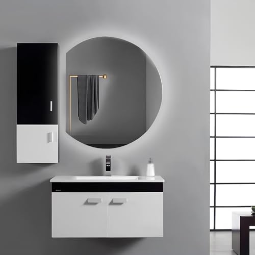 ZHANGshouf Halbmondförmiger, runder LED-Badezimmerspiegel mit Beleuchtung, Halbrunder, rahmenloser, beschlagfreier Schminkspiegel für den Wand-/Eingangsbereich (rechts, 72 x 80 cm) von ZHANGshouf