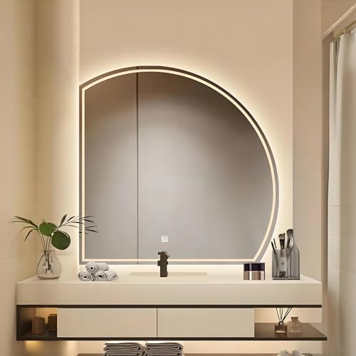 ZHANGshouf Links/rechts Halbrunder LED-Wandspiegel für Badezimmer, 20", 24", 28", 32", 36", intelligenter Kosmetikspiegel mit Antibeschlag und dimmbarem Licht in 3 Farben (rechts, 70 cm) von ZHANGshouf