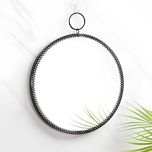 ZHANGshouf Runder Wandspiegel aus Eisen für Badezimmer, Frisiertisch, minimalistisches Design, mit Aufhängering und dekorativem Metallrahmen (schwarz, 27 x 31 cm) von ZHANGshouf