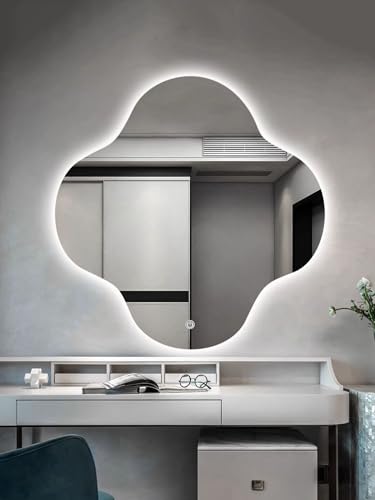 ZHANGshouf Unregelmäßiger Badezimmerspiegel mit Hintergrundbeleuchtung und Lichtern, beschlagfreier LED-Kosmetikspiegel für Wand, Flur, Frisiertisch, 3 Farben, dimmbar (50 cm) von ZHANGshouf