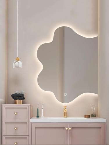 ZHANGshouf Unregelmäßiger LED-Antibeschlag-Badezimmerspiegel, süßer Katzenpfoten-Kosmetikspiegel mit Beleuchtung für Schlafzimmer, Wohnzimmer, Waschbecken, Heimwanddekoration (rechts, 70 x 88 cm) von ZHANGshouf