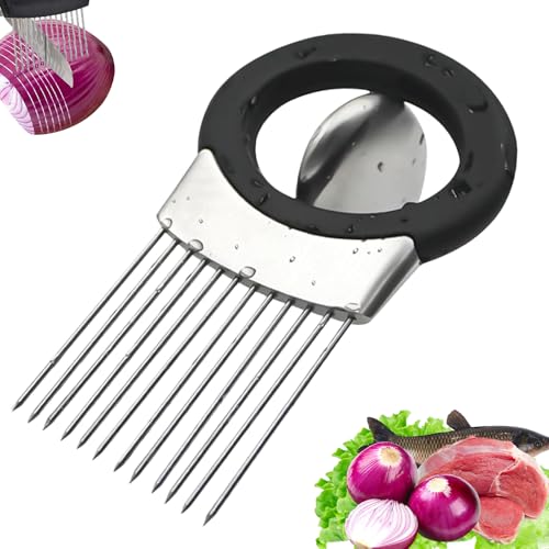 Schneiderhalter für Zwiebeln aus Edelstahl,Zwiebelschneider Halter aus Edelstahl,für Zwiebeln Tomaten Zitronen Fleisch Zwiebelschneidewerkzeug und Küchenhelfer für sicheres und effizientes Schneiden von ZHAO GE