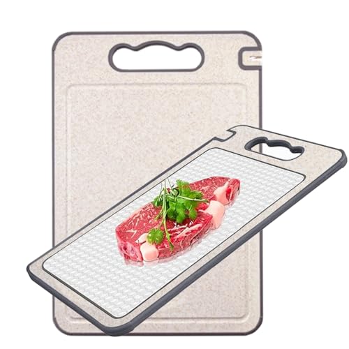ZHAO GE Doppelseitiges Schneidebrett, Antibakterielles 2 in 1 Schneidebrett, lebensmittelechter 304-Edelstahl und Weizenstroh, cuttingboard geeignet für Fleisch und Gemüse, robust und langlebig von ZHAO GE