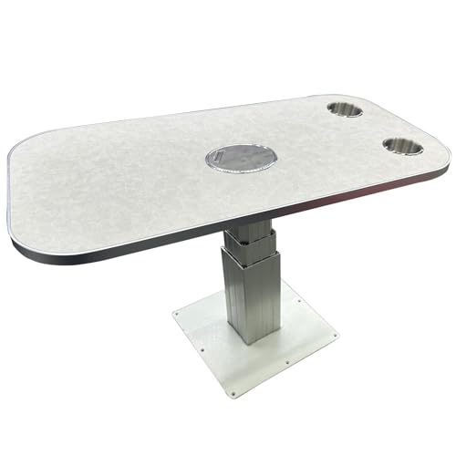 ZHAOBEIK Anhebbarer Wohnmobil Tisch, Wohnmobiltische mit 2 Tassenschlitzen, Höhenverstellbarem Bein aus Aluminiumlegierung, für Wohnwagen(White) von ZHAOBEIK