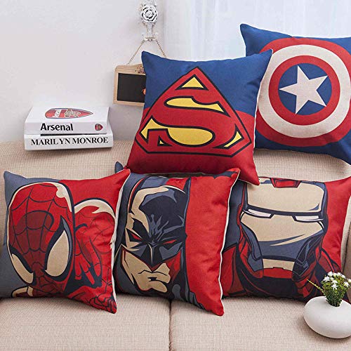 ZHAOCC Kissenbezug 5-teiliges Set Leinen Umarmung Kissenbezug Avengers Superheld Spiderman Iron Man Superman Captain America Hauptdekoration Kissenbezug 45X45Cm von ZHAOCC