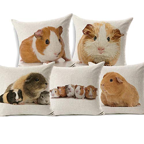 ZHAOCC Kissenbezug Kissenbezug Sofa Kissenbezug 5 Stück Set Kreative Leinen Meerschweinchen Kissen Set Niedlichen Tier Kissenbezug Schlafzimmer Wohnzimmer Dekoration von ZHAOCC