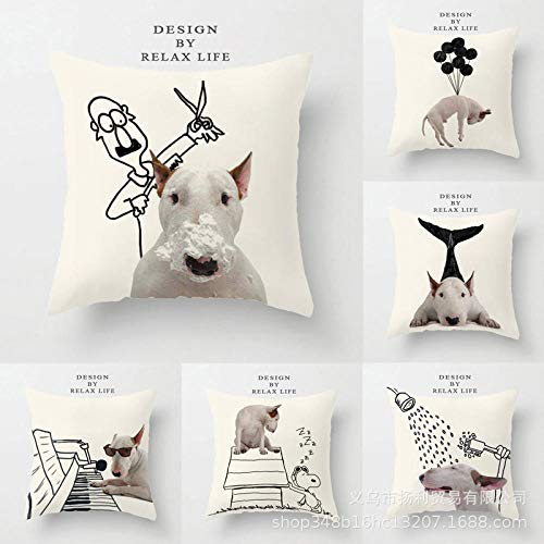 ZHAOCC Kissenbezug Kissenbezug Sofa Kissenbezug 6 Teilig Kreative Leinen Kissen Bullterrier Hund Tier Kissen Kissen Schlafzimmer Wohnzimmer Dekoration von ZHAOCC