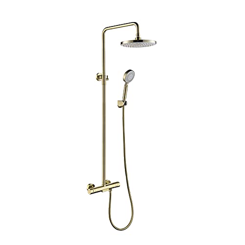 25,4 cm Regenduschsystem Duschsystem Duschkombination Thermostat Wandmontage Duscharmatur Set Gold Gebürstetes Gold Duscharmatur mit Regenduschkopf Handbrause 25,4 cm Regenduschsystem Duschsystem Duschkombination Thermostat Wandmontage Duscharmatur Set Gold Gebürstetes Gold Duscharmatur mit Regenduschkopf Handbrause von ZHAOHUAN