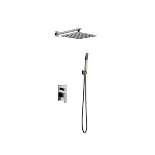 Duscharmatur Mischbatterie Set Nickel gebürstet Duschsystem Set Zweifunktions Messing Duschsystem mit Duschkopf und Brauseschlauch Handbrause Set mit ca von ZHAOHUAN