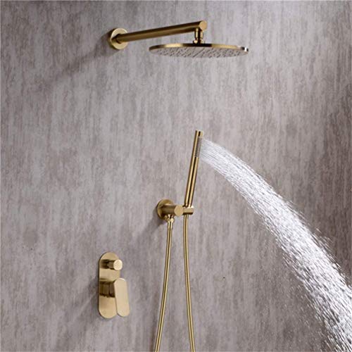 Duschsystem, Duschset aus massivem Messing gebürstet Gold 8-12 Zoll Rianfall Duschkopf Duscharmatur Wandbrausearm Mischbatterie Umsteller Duschset von Lux von ZHAOHUAN