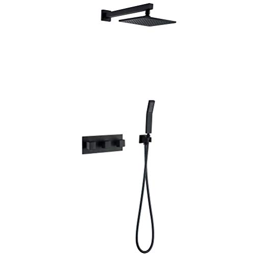Duschsystem Mischbatterie Set, Duschsystem Wandmontage für Bad Mattschwarz mit 8 bis 10 Zoll Regenduschkopf und Handbrause mit Casc Auslauf von ZHAOHUAN