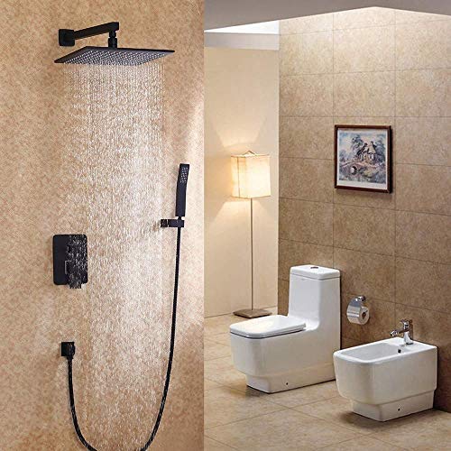 Einzigartiges Design Duscharmatur Set, 8-12 Zoll Duschkopf Schwarz Regenduschkopf Wandmontage & Handbrause Wasserhahn, Massives Messing Com Duschset von ZHAOHUAN