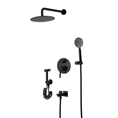 Regendusche Duschsystem Regenmischer Schwarz Duschkombination Set Duscharmatur wandmontiert Badarmatur mit 10 Zoll Rundduschkopf Handbrause Auslauf von ZHAOHUAN