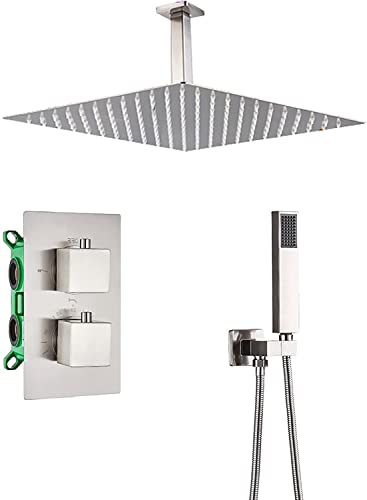 Thermostatisches Duschsystem, Duscharmatur-Set, Duscharmatur-Set aus gebürstetem Nickel, 2 Funktionen, Badewannen- und Duschleisten-Set mit Handbrause und Duschkopf von ZHAOHUAN