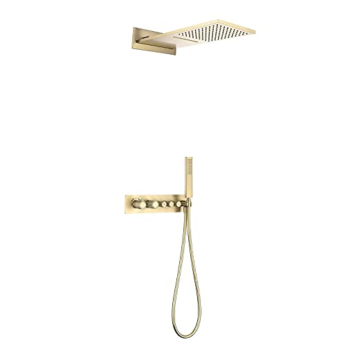 Thermostatisches Regenduschsystem, Brauseset Brausegarnitur Duscharmatur Wandmontage mit Wasserfall-Duschkopf Handbrause Unterputzdose Thermostatisches Regenduschsystem, Brauseset Brausegarnitur Duscharmatur Wandmontage mit Wasserfall-Duschkopf Handbrause Unterputzdose von ZHAOHUAN