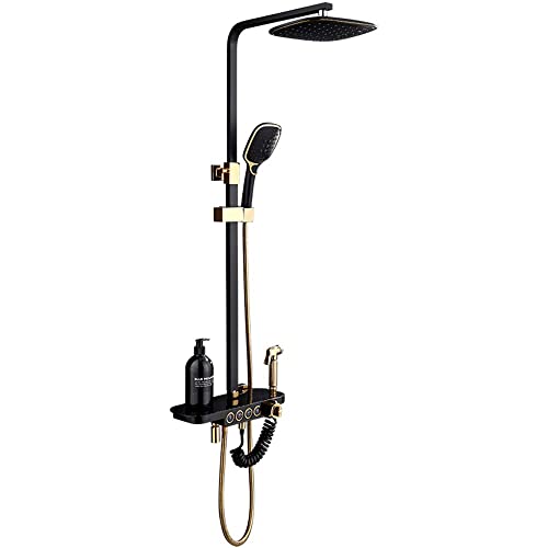 Thermostatisches Regenduschsystem, Duschkombinationsset mit freiliegendem Regenmischer in Schwarz und Gold, Duscharmatur-Set Wandmontage Badarmatur mit Duschkopf, Dusche von ZHAOHUAN