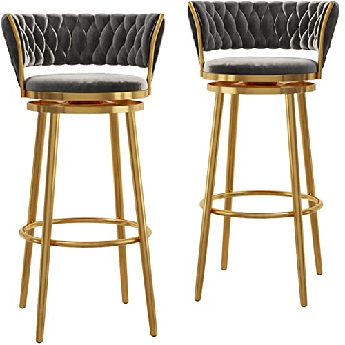 ZHAOHUAN 2er-Set Barhocker, 360° drehbare Thekenhocker, Samtinselstuhl mit Rückenlehne und Goldener Fußstütze, Sitzhöhe 65 cm von ZHAOHUAN