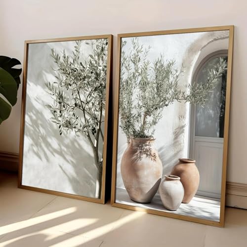 2er-Set Neutral Olivenbaum Schattenvase Leinwanddruck Poster Retro Botanische Landschaft Kunstdruck Wohnkultur Kunst Poster Geschenke 70x90cmx2 Rahmenlos von ZHAOLIN