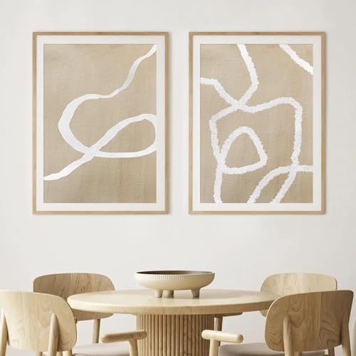 ZHAOLIN 2 STK Abstrakte Weiße Linie Boho Beige Poster Wandkunst Leinwand Malerei Drucke Bilder Moderne Wohnzimmer Inneneinrichtung 70X100cm (28x39in) X2 Rahmenlos von ZHAOLIN