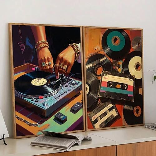 ZHAOLIN 2 Stück Musik-Vinyl Y2K Retro Luxus-Kunstposter Musik Funcky Leinwandgemälde Druck Vintage Wandbild für Schlafzimmer, Wohnzimmer (70 x 90 cm x 2 / Rahmenlos) von ZHAOLIN
