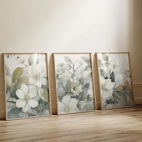 ZHAOLIN Salbeigrünes botanisches Wandkunstbild, Blumen, Leinwandgemälde, Wildblumen-Poster, minimalistisches Dekor für Schlafzimmer und Wohnzimmer (50 x 70 x 3 cm/Leinwandumschlag) von ZHAOLIN