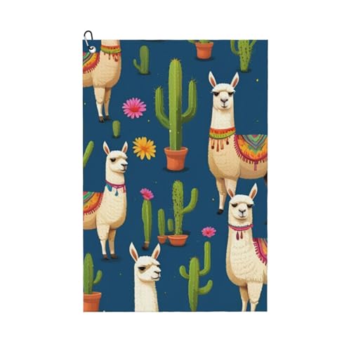 ZHAOLQ Golf-Handtuch mit Cartoon-Llama-Kaktus-Druck, schnelltrocknend, Schweißhandtücher, Outdoor-Sport, Yoga, Strand, Fitnessstudio, Reisen, Herren und Damen von ZHAOLQ