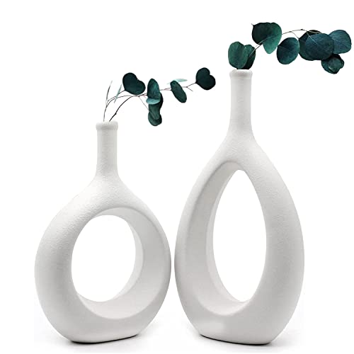 Keramik Vase 2er-Set Minimalismus-Sti Modern Blumenvase Deko für Mantel, Kamin, Tisch, Wohnzimmer, Zuhause Creme von ZHAOMIMI