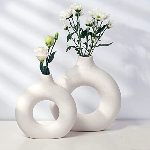Keramik Vase 2er-Set Minimalismus-Sti Modern Donut Boho Blumenvase Deko für Kamin, Tisch, Wohnzimmer, Zuhause Bücherregal von ZHAOMIMI