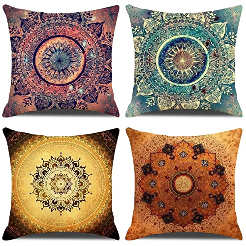 ZHAOMIMI 4er Set Dekorativ Kissenhülle Baumwolle Leinen Kissenbezug Dekokissen Sofakissen für Couch, Auto, Schlafzimmer 45x45 cm (Mandala) von ZHAOMIMI