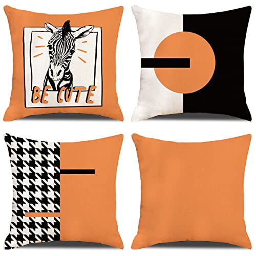 ZHAOMIMI 4er Set Dekorativ Kissenhülle Baumwolle Leinen Kissenbezug Dekokissen Sofakissen für Couch, Auto, Schlafzimmer 45x45 cm (Zebra Orange) von ZHAOMIMI