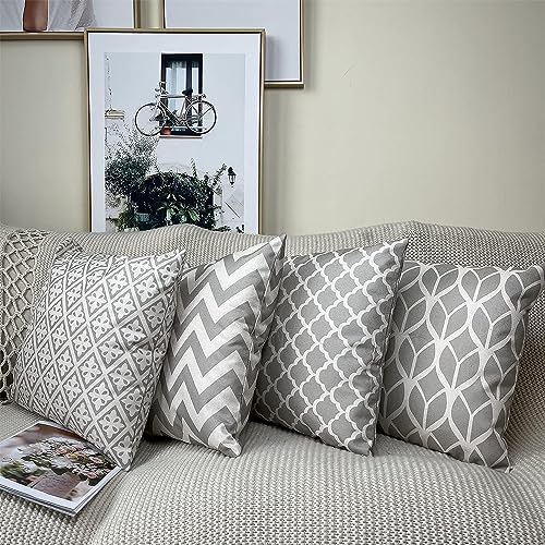 ZHAOMIMI 4er Set Dekorativ Kissenhülle Baumwolle Leinen Kissenbezug Doppelseitig Bedruckt Dekokissen Sofakissen für Couch, Auto, Schlafzimmer 45x45 cm (Grau) von ZHAOMIMI