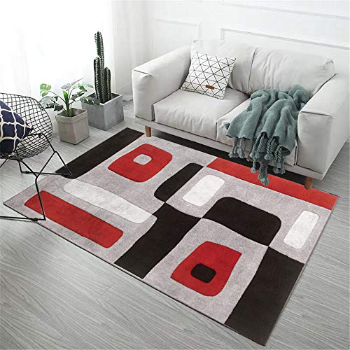 ZHAOPAI Teppich/Designer Teppich Roter schwarzer Streifenmuster Kurzhaarteppich Wohnzimmer großer Teppich Rutschfester Leichter Luxusteppich-rot_140x200cm von ZHAOPAI