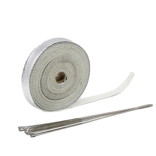 Hitzeschutzband 5 cm * 5 m / 10 m / 15 m / 20 m Auspuff-Wärmewickel-Thermoband, Fiberglas-Wärmewickel-Verteiler-Isolierungsrolle, beständig mit rostfreien Kabelbindern Auspuff Hitzeschutzband(5x10 Sil von ZHAOQIN