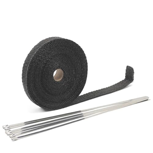 Hitzeschutzband 5 cm * 5 m / 10 m / 15 m / 20 m Auspuff-Wärmewickel-Thermoband, Fiberglas-Wärmewickel-Verteiler-Isolierungsrolle, beständig mit rostfreien Kabelbindern Auspuff Hitzeschutzband(5x10 Bla von ZHAOQIN