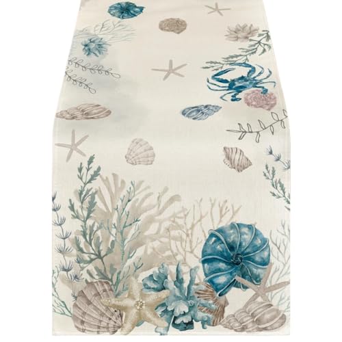 Tischläufer Modern Korallenroter Seestern-Tischläufer for den Sommer, saisonale Frühlingsdekoration for Küchen- und Esstisch, for Zuhause, Party-Dekoration(1,33X275CM_Other) von ZHAOQIN