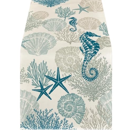 Tischläufer Modern Korallenroter Seestern-Tischläufer for den Sommer, saisonale Frühlingsdekoration for Küchen- und Esstisch, for Zuhause, Party-Dekoration(2,33X183CM_Other) von ZHAOQIN