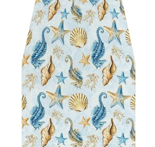 Tischläufer Modern Korallenroter Seestern-Tischläufer for den Sommer, saisonale Frühlingsdekoration for Küchen- und Esstisch, for Zuhause, Party-Dekoration(3,33X120CM_Other) von ZHAOQIN