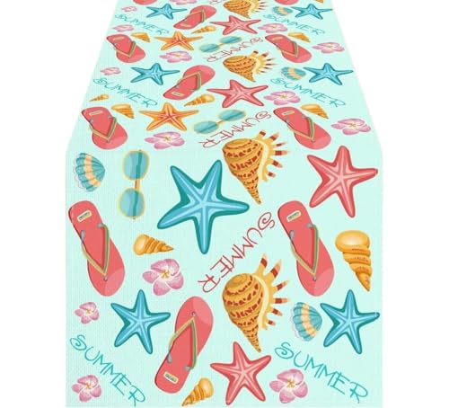 Tischläufer Modern Korallenroter Seestern-Tischläufer for den Sommer, saisonale Frühlingsdekoration for Küchen- und Esstisch, for Zuhause, Party-Dekoration(6,33X229CM_Other) von ZHAOQIN