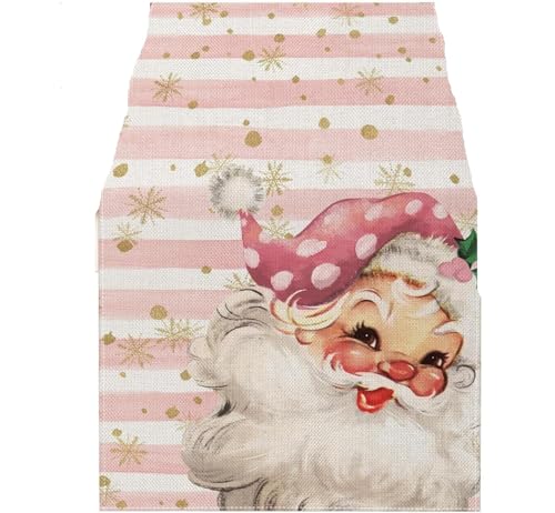 Tischläufer Modern Rosa Weihnachtsmann-Tischläufer for die saisonale Winterweihnachtszeit, Frohe Feiertage, Bauernhaus, Zuhause, Küche, Esszimmer, Party, Heimdekoration(200x33cm 78x13inch) von ZHAOQIN
