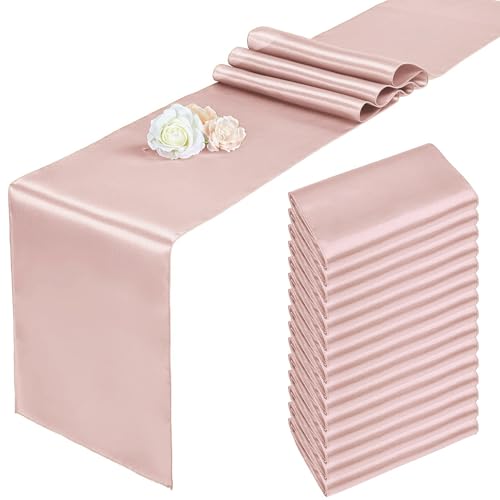 Tischläufer Modern Tischläufer aus Satin for Hochzeiten, Grün, 30 x 275 cm, lang, for Partys, Weihnachten, Zuhause, Esszimmer, Bankette, luxuriöse Tischdekoration(Light pink,2PCS 30x275cm) von ZHAOQIN