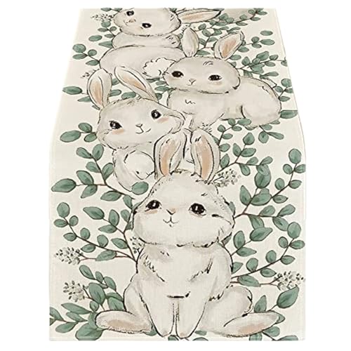 Tischläufer Modern Tischläufer mit Hasen- und Blumenmotiv, for den Urlaub, Frühling, Küche, Esstisch, Dekoration for Zuhause, Party-Dekor(01,180x33cm 70x13inch) von ZHAOQIN