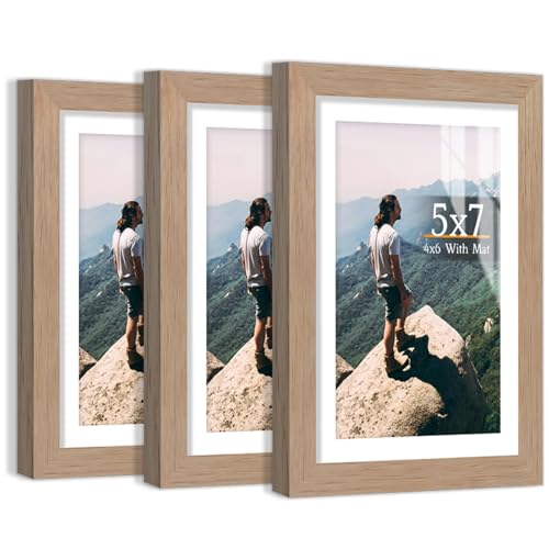 ZHAOQIN Bilderrahmen 5x7 Bilderrahmen im 3er-Set, Anzeigebilder 4x6 mit Matte oder 5x7 ohne Matte, Fotorahmen(Burlywood) von ZHAOQIN