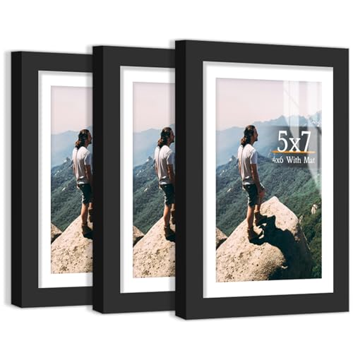 ZHAOQIN Bilderrahmen 5x7 Bilderrahmen im 3er-Set, Anzeigebilder 4x6 mit Matte oder 5x7 ohne Matte, Fotorahmen(Matte Black) von ZHAOQIN