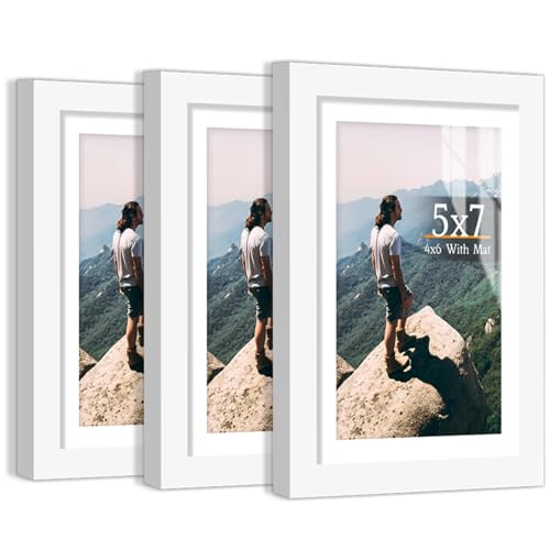 ZHAOQIN Bilderrahmen 5x7 Bilderrahmen im 3er-Set, Anzeigebilder 4x6 mit Matte oder 5x7 ohne Matte, Fotorahmen(Matte White) von ZHAOQIN