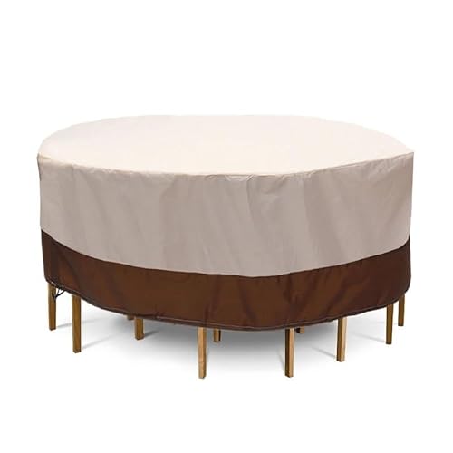 ZHAOQIN GartenmöBel Abdeckung Wasserdichter runder Tisch-Staubschutz aus Oxford-Stoff, Gartenmöbel-Abdeckung, staubdichtes Sofa, Stuhl, Schnee, Regen, Schutzhülle(Beige) von ZHAOQIN