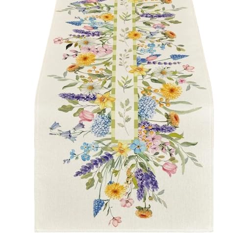 ZHAOQIN Tischläufer Modern Blüte Blumen Tulpe Frühling Leinen Tischläufer Hochzeitsdekoration Ostern Tischläufer for Urlaub Party Küche Home Decortive(200x33cm 78x13inch) von ZHAOQIN