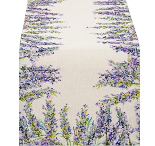 ZHAOQIN Tischläufer Modern Frühling Lavendel Leinen Tischläufer Hochzeit Dekoration Lila Blumen Urlaub Tischläufer for Home Küche Party Decor(180x33cm 70x13inch) von ZHAOQIN