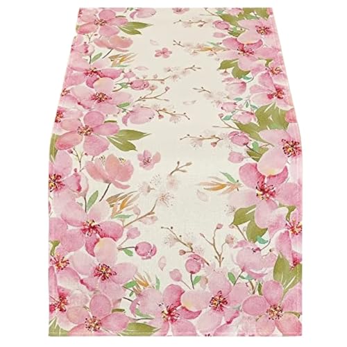 ZHAOQIN Tischläufer Modern Frühling Rosa Sakura Blumen Tischläufer Saisonale Sommer Küche Esszimmer Dekoration for Hochzeit Party Home Decor Tuch(120x33cm 47x13inch) von ZHAOQIN