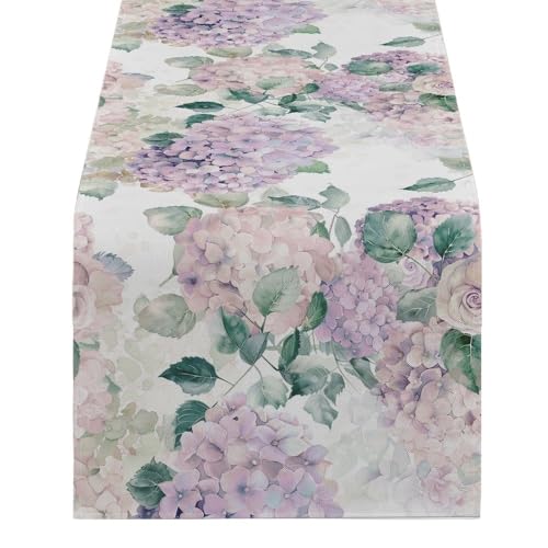 ZHAOQIN Tischläufer Modern Hortensien Aquarell Blume Pflanze Tisch Läufer Polyester Tisch Läufer for Esszimmer Polyester Tisch(1724(1),180-33cm 70-13inch) von ZHAOQIN